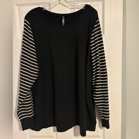 Torrid Black Long Sleeve Top with Striped Sleeves - Picture 1 of 8